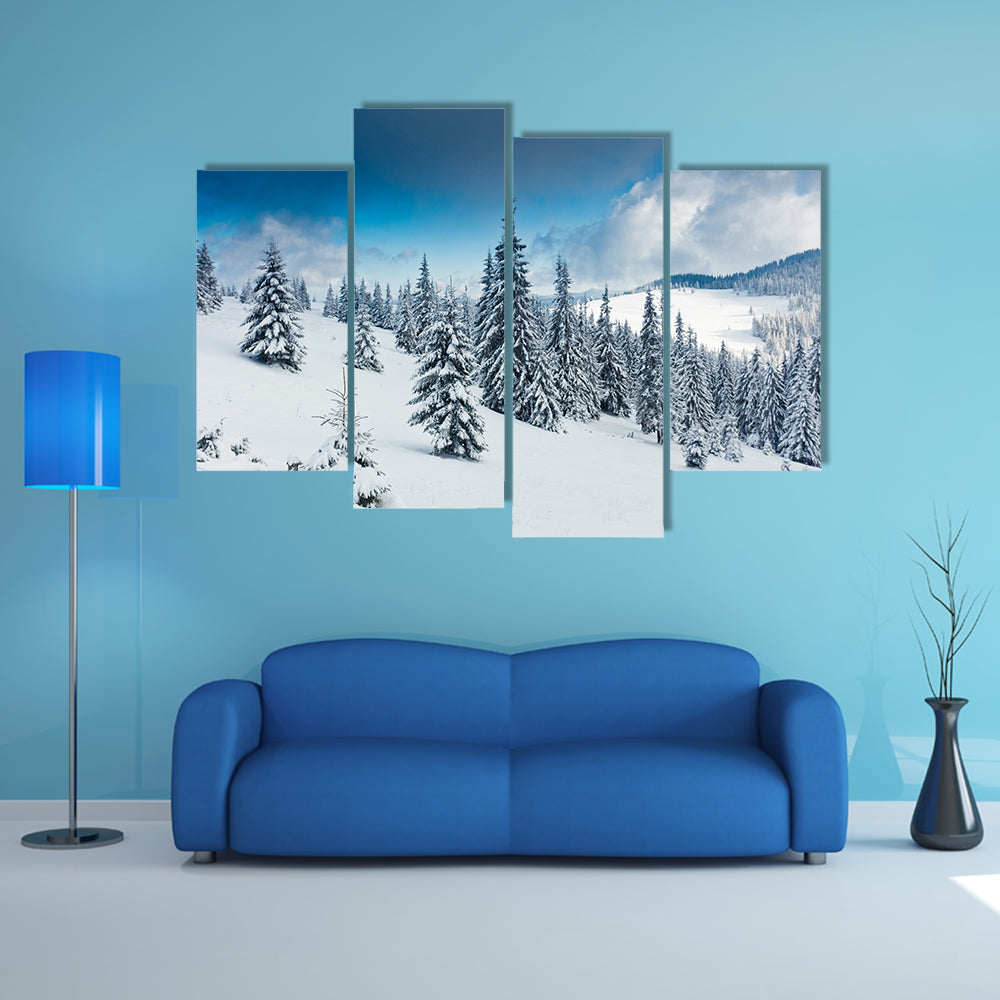 Beautiful Winter Landscape With Snow Covered Trees Multi Panel Canvas Wall Art