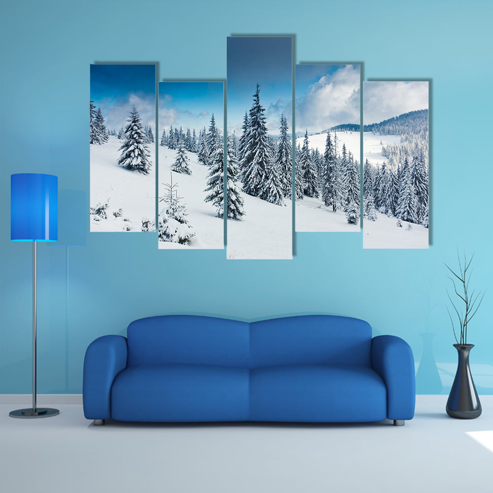 Beautiful Winter Landscape With Snow Covered Trees Multi Panel Canvas Wall Art