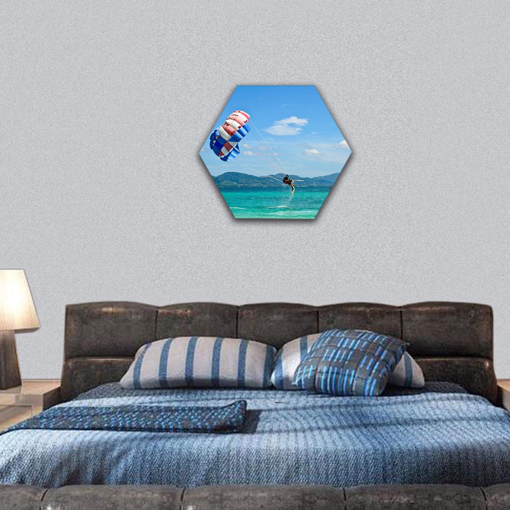 PEOPLE ARE PARASAILING in phuket hexagonal canvas wall art