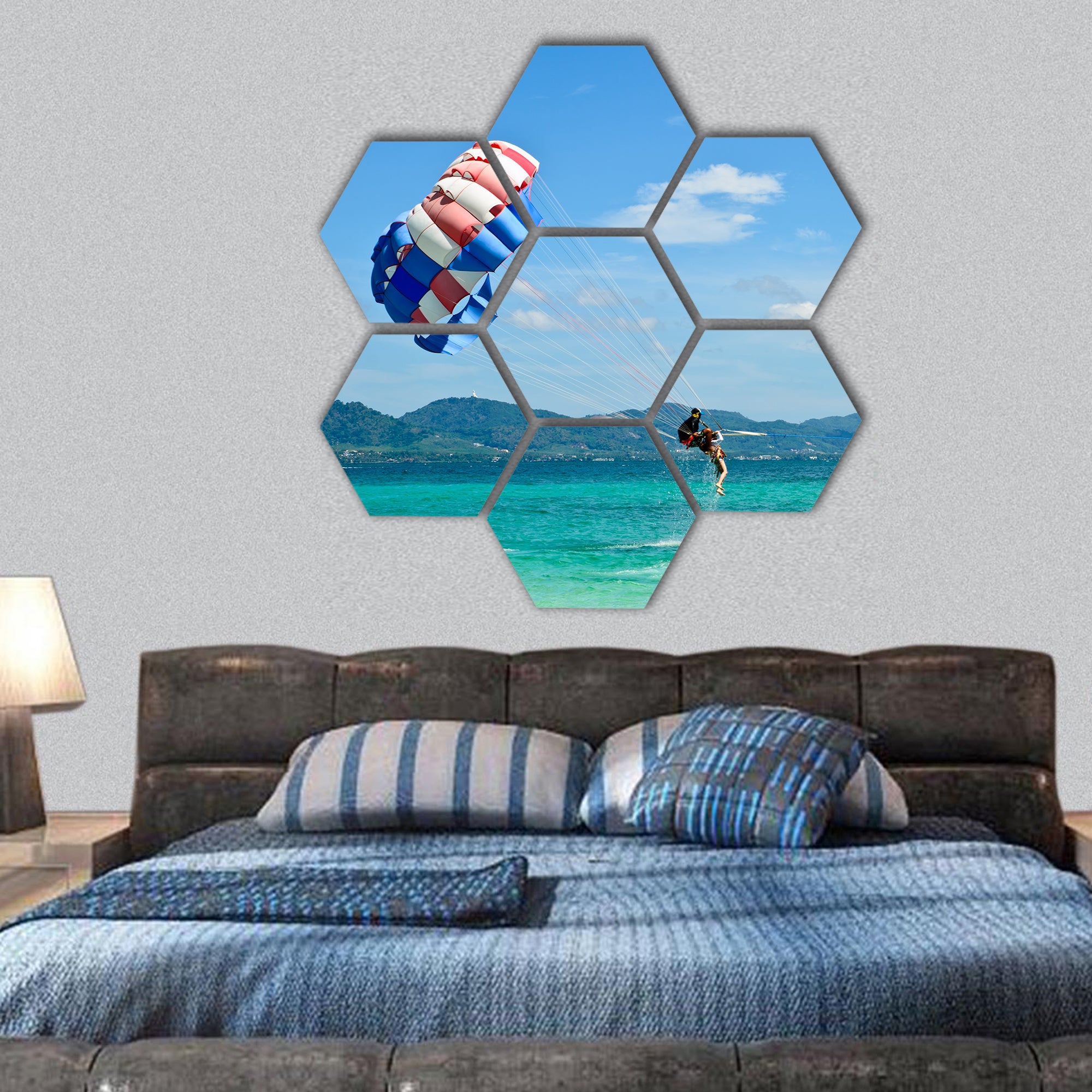 PEOPLE ARE PARASAILING in phuket hexagonal canvas wall art