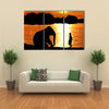 Elephant Training in Thailand During Sunset Silhouetted Multi Panel Canvas Wall Art