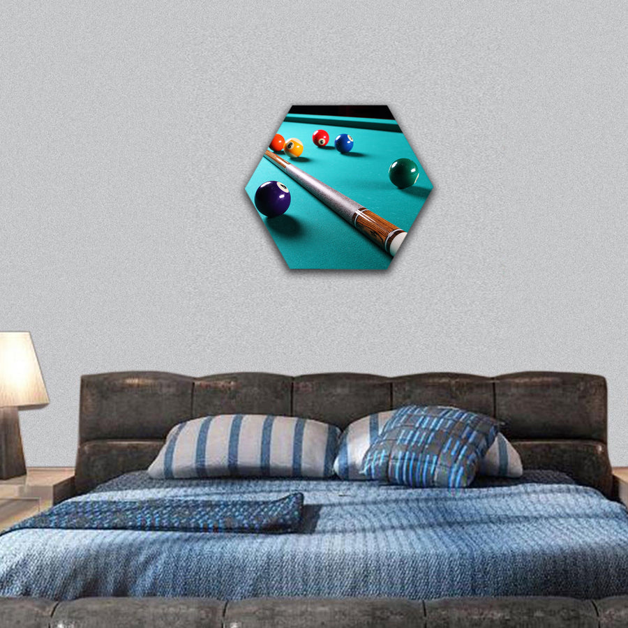 Billiard table with balls Close-up Narrow depth of field hexagonal canvas wall art