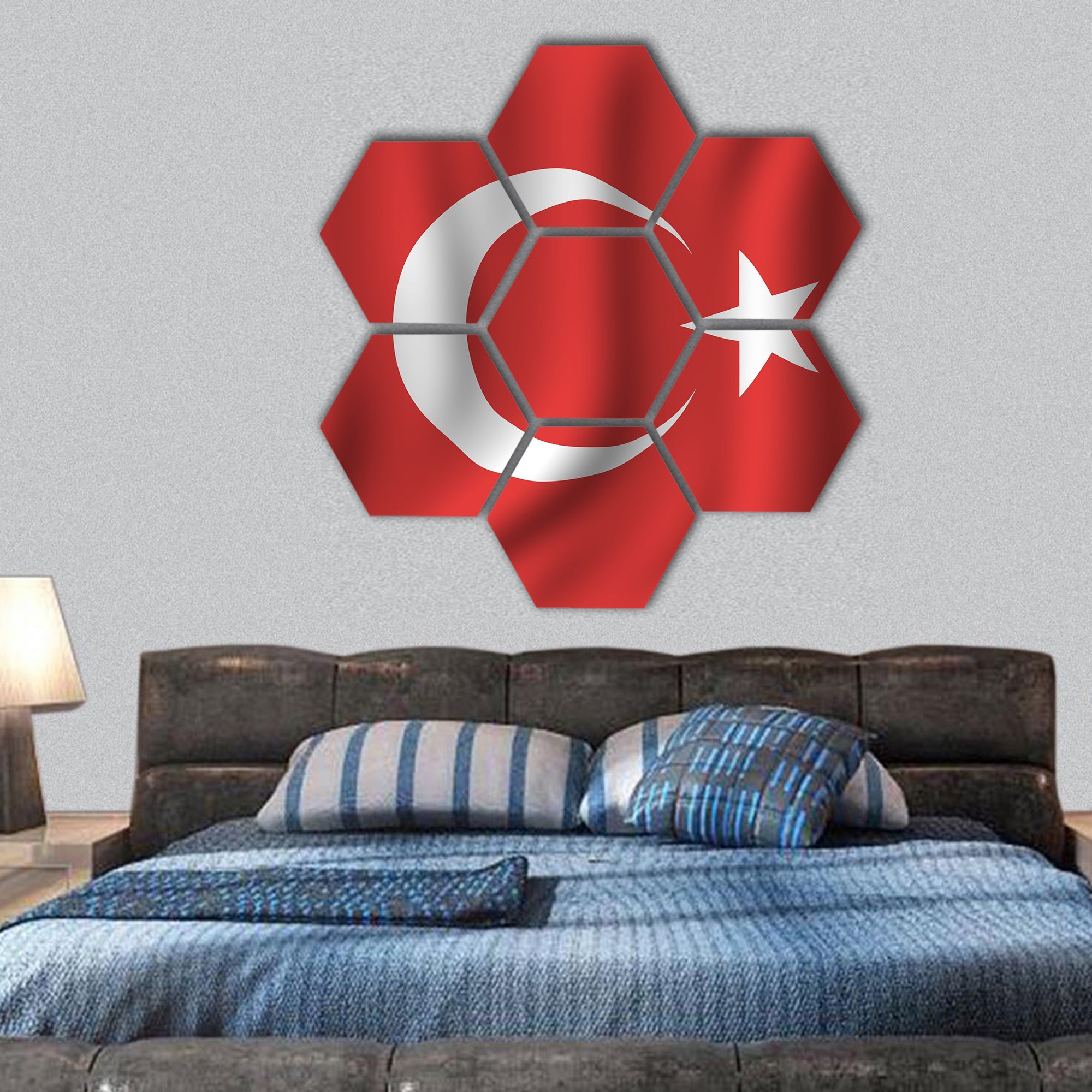 Waving Turkish Flag Red Turkey National Flag hexagonal canvas wall art