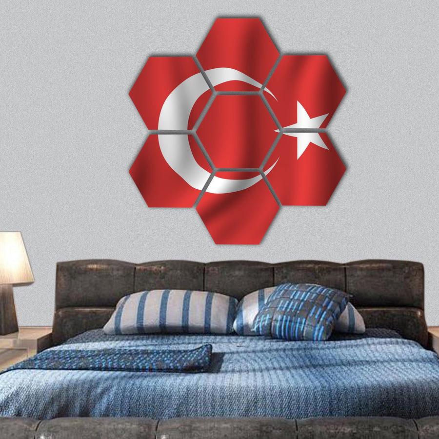 Waving Turkish Flag Red Turkey National Flag hexagonal canvas wall art