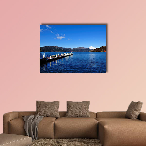 Hakone Lake and Mount Fuji in Japan, with a torii gate from canvas wall art