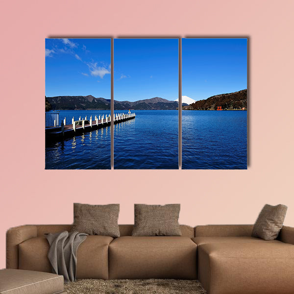 Hakone Lake and Mount Fuji in Japan, with a torii gate from canvas wall art