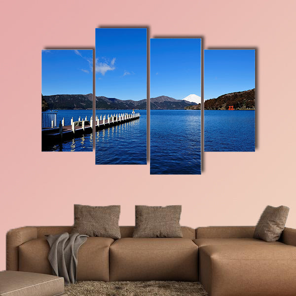 Hakone Lake and Mount Fuji in Japan, with a torii gate from canvas wall art