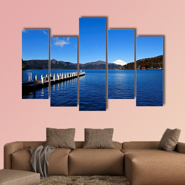 Hakone Lake and Mount Fuji in Japan, with a torii gate from canvas wall art