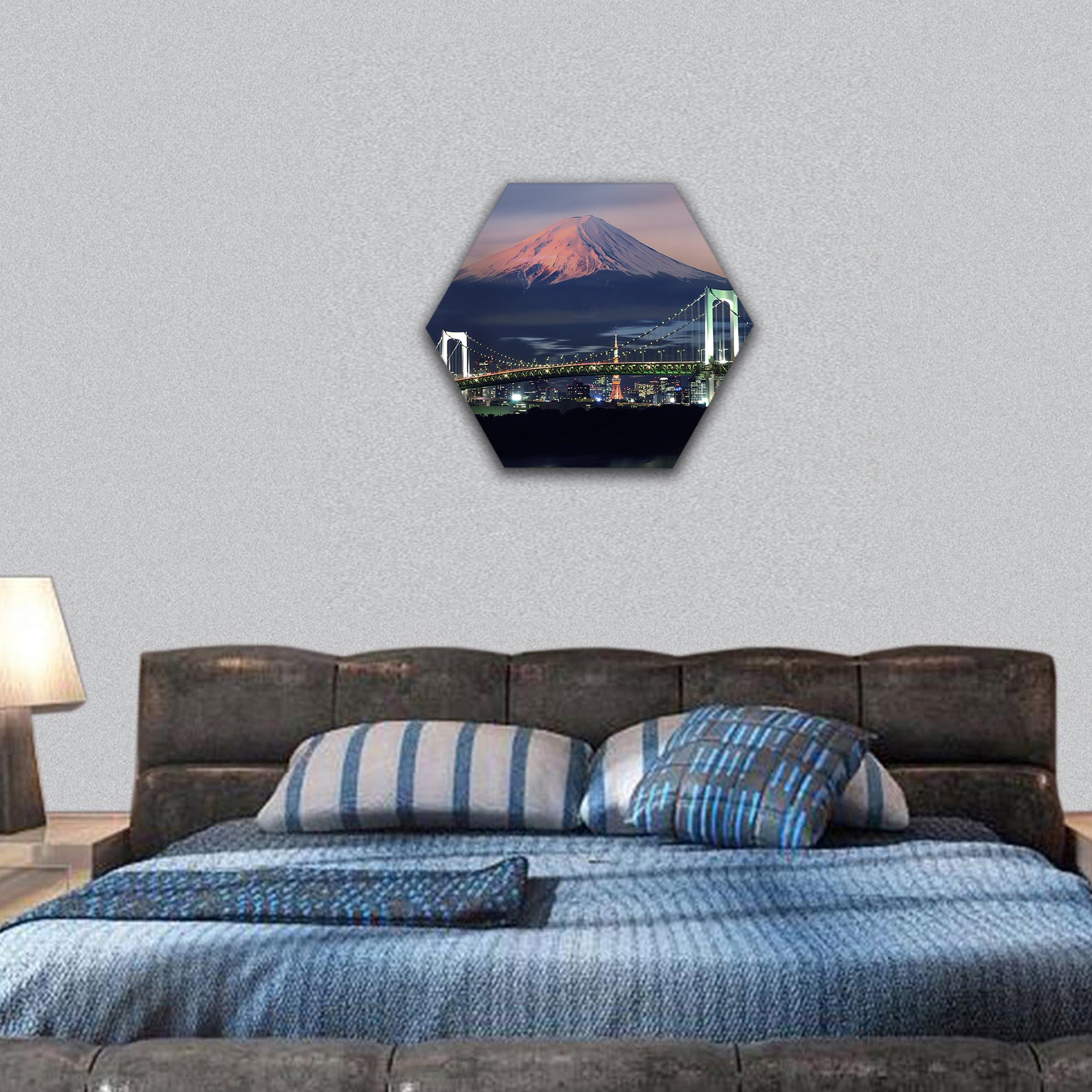 Beautiful Mt Fuji surreal view hexagonal canvas wall art