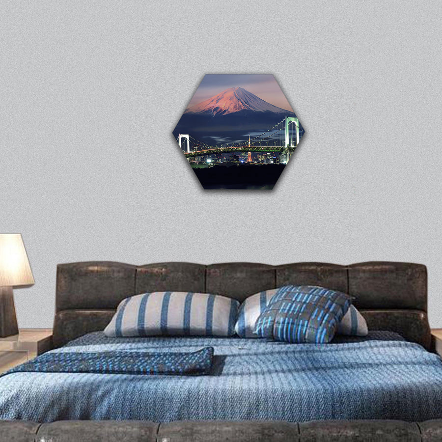 Beautiful Mt Fuji surreal view hexagonal canvas wall art