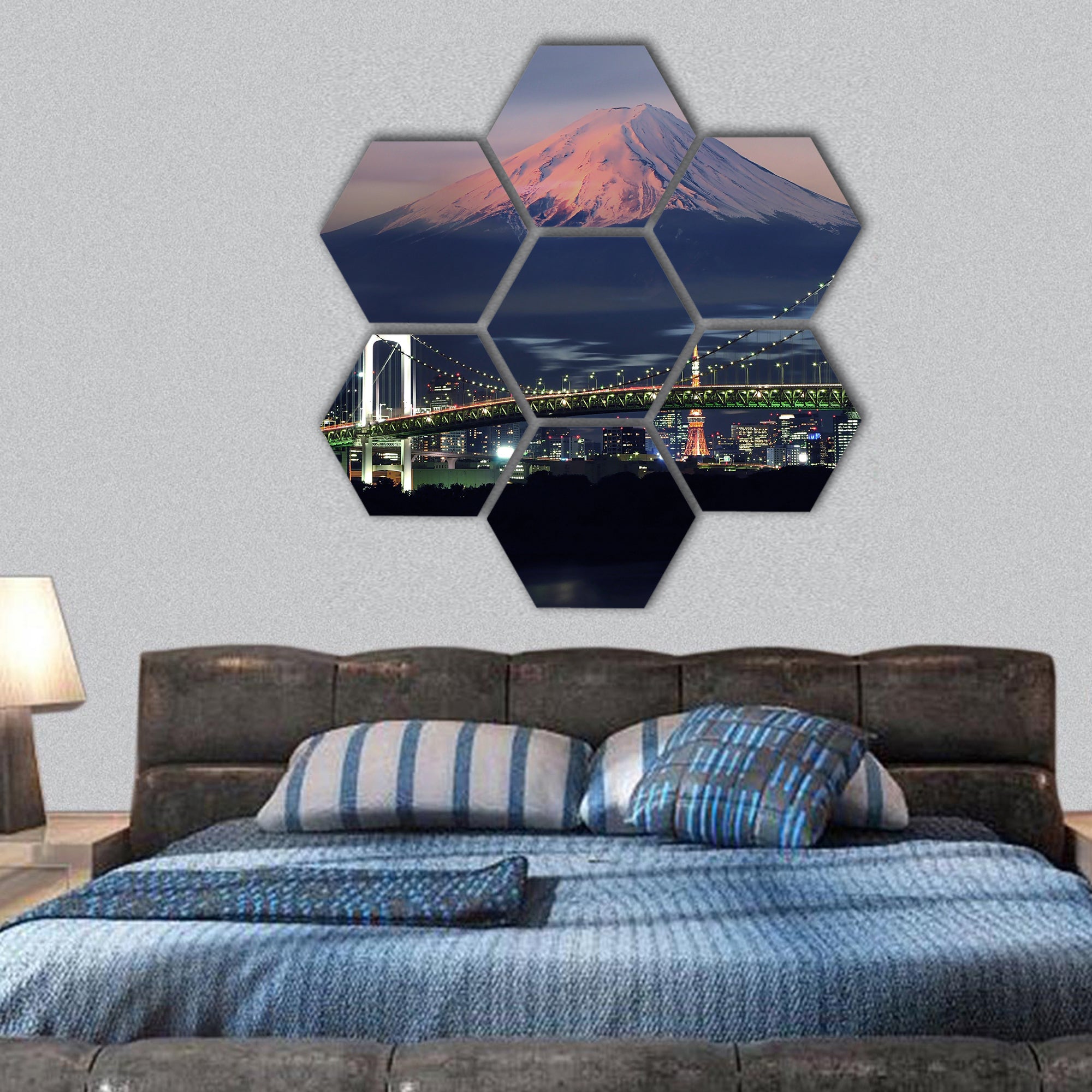 Beautiful Mt Fuji surreal view hexagonal canvas wall art