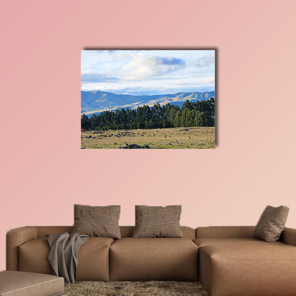Waitaki Valley field and mountains in New Zealand Multi panel canvas wall art