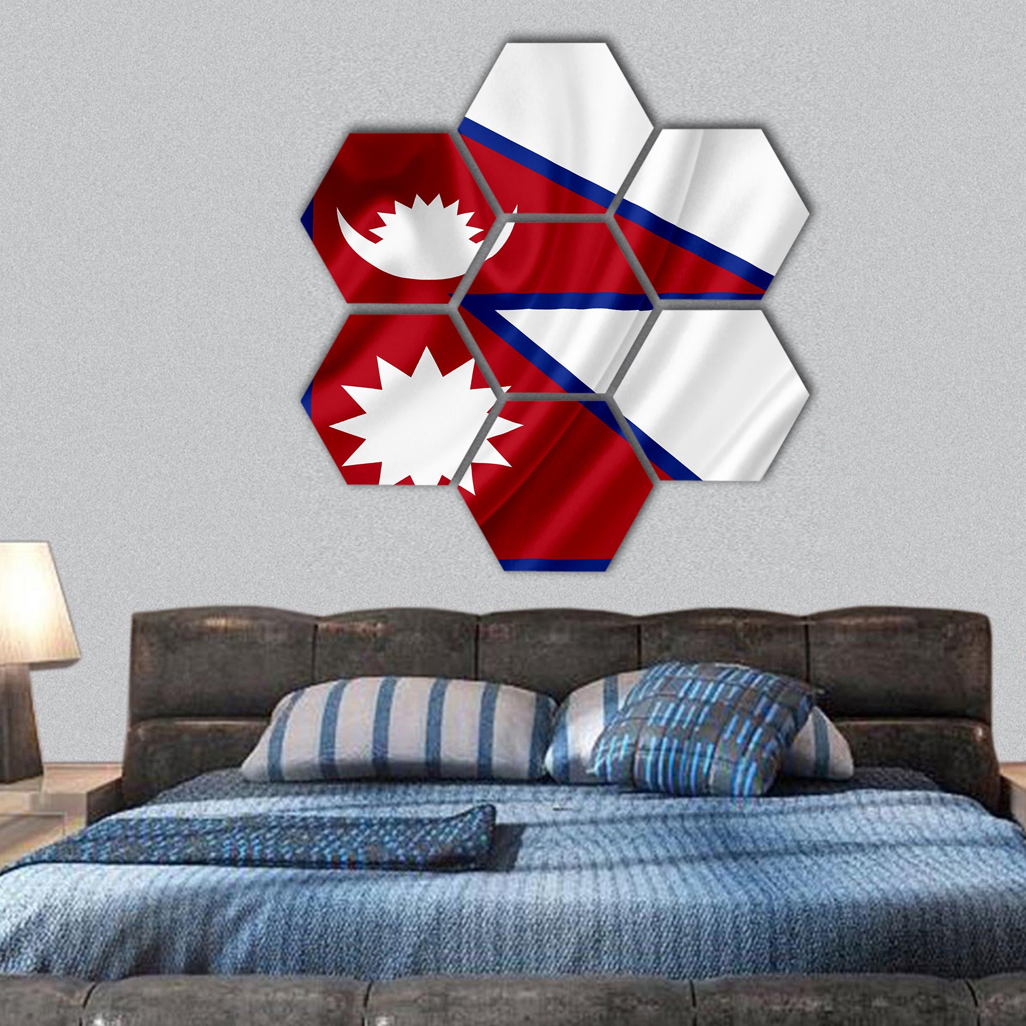 Nepal waving flag hexagonal canvas wall art