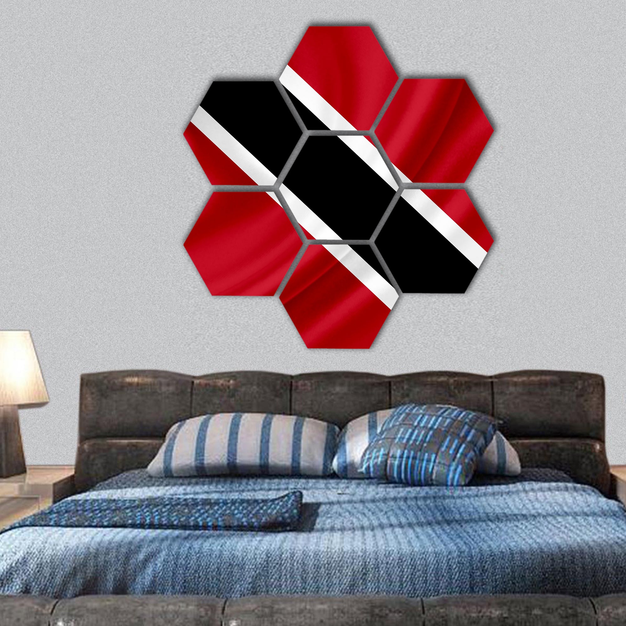 Trinidad and Tobago waving flag hexagonal canvas wall art