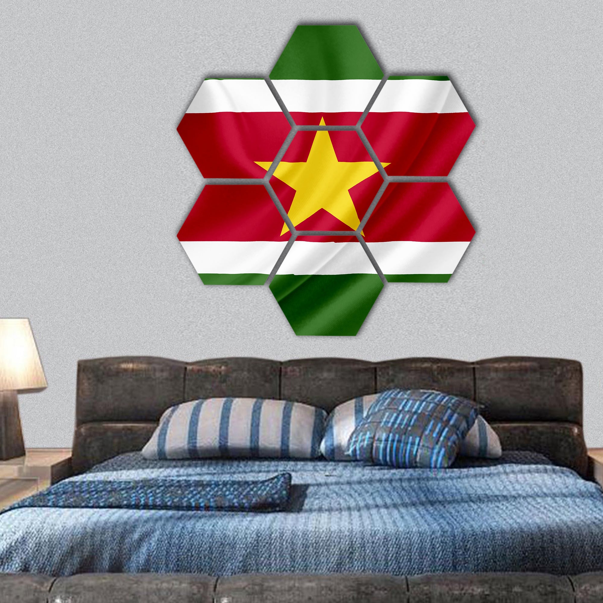 Suriname waving flag hexagonal canvas wall art