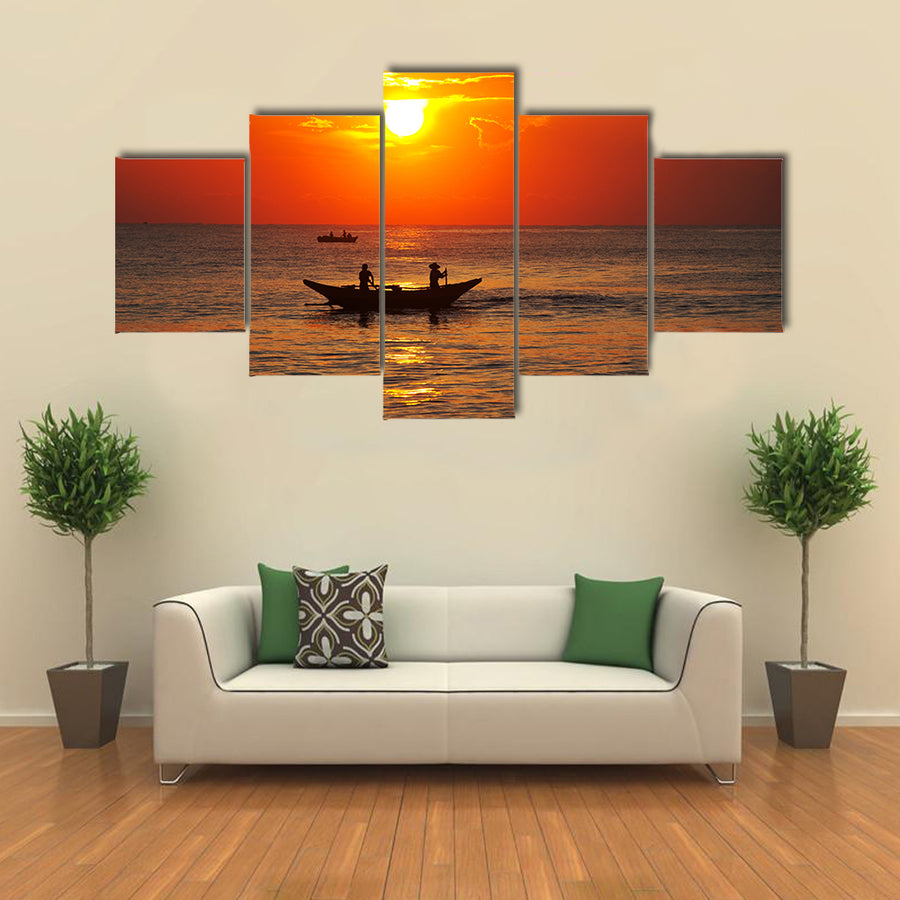Fishing boat on Sri Lanka Multi Panel Canvas Wall Art