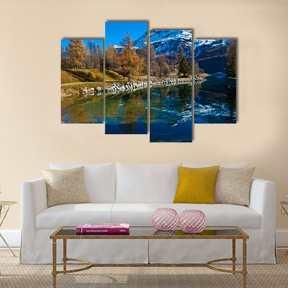 Autumn reflections on the lake Silvaplana multi panel canvas wall art