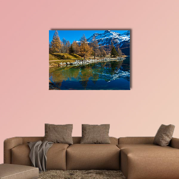Autumn reflections on the lake Silvaplana, Switzerland canvas wall art