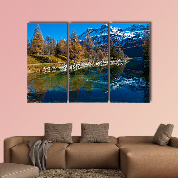 Autumn reflections on the lake Silvaplana, Switzerland canvas wall art