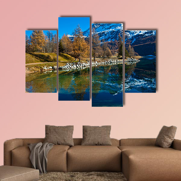 Autumn reflections on the lake Silvaplana, Switzerland canvas wall art