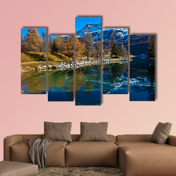 Autumn reflections on the lake Silvaplana, Switzerland canvas wall art