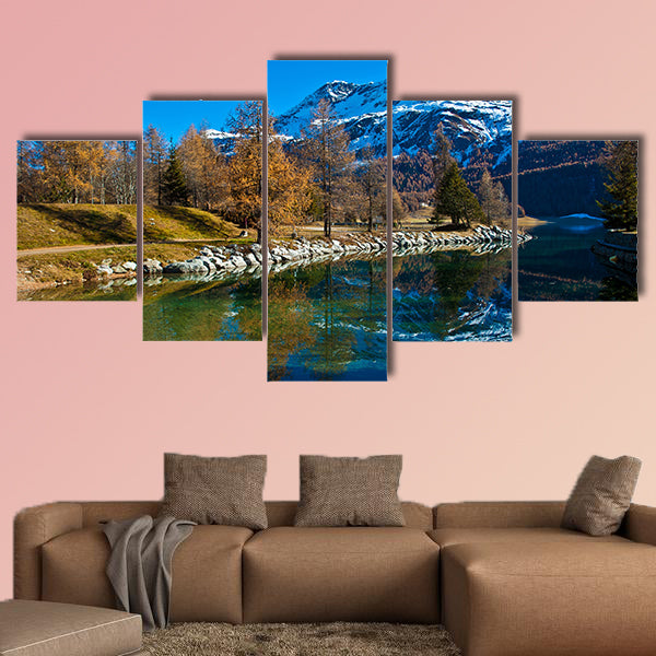 Autumn reflections on the lake Silvaplana, Switzerland canvas wall art
