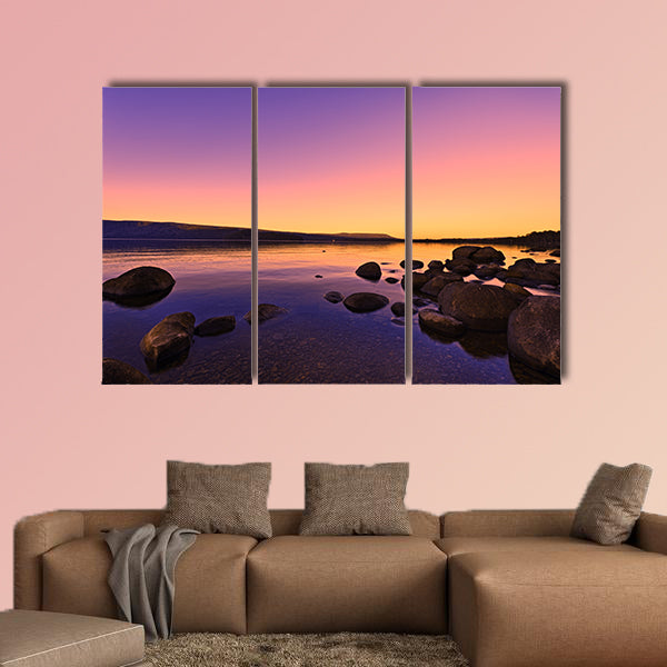Sunset Sunrise above a lake beautiful glowing sun effect Multi panel canvas wall art