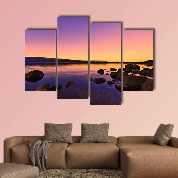 Sunset Sunrise above a lake beautiful glowing sun effect Multi panel canvas wall art