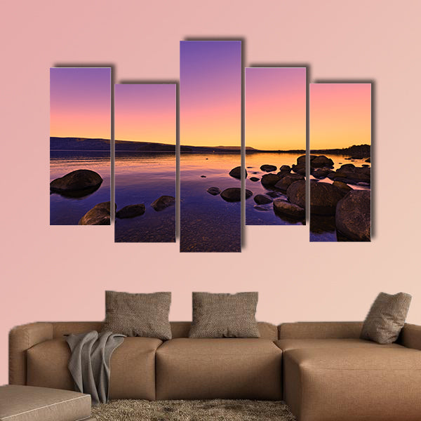 Sunset Sunrise above a lake beautiful glowing sun effect Multi panel canvas wall art