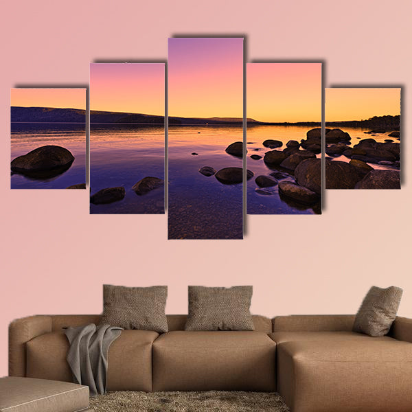 Sunset Sunrise above a lake beautiful glowing sun effect Multi panel canvas wall art