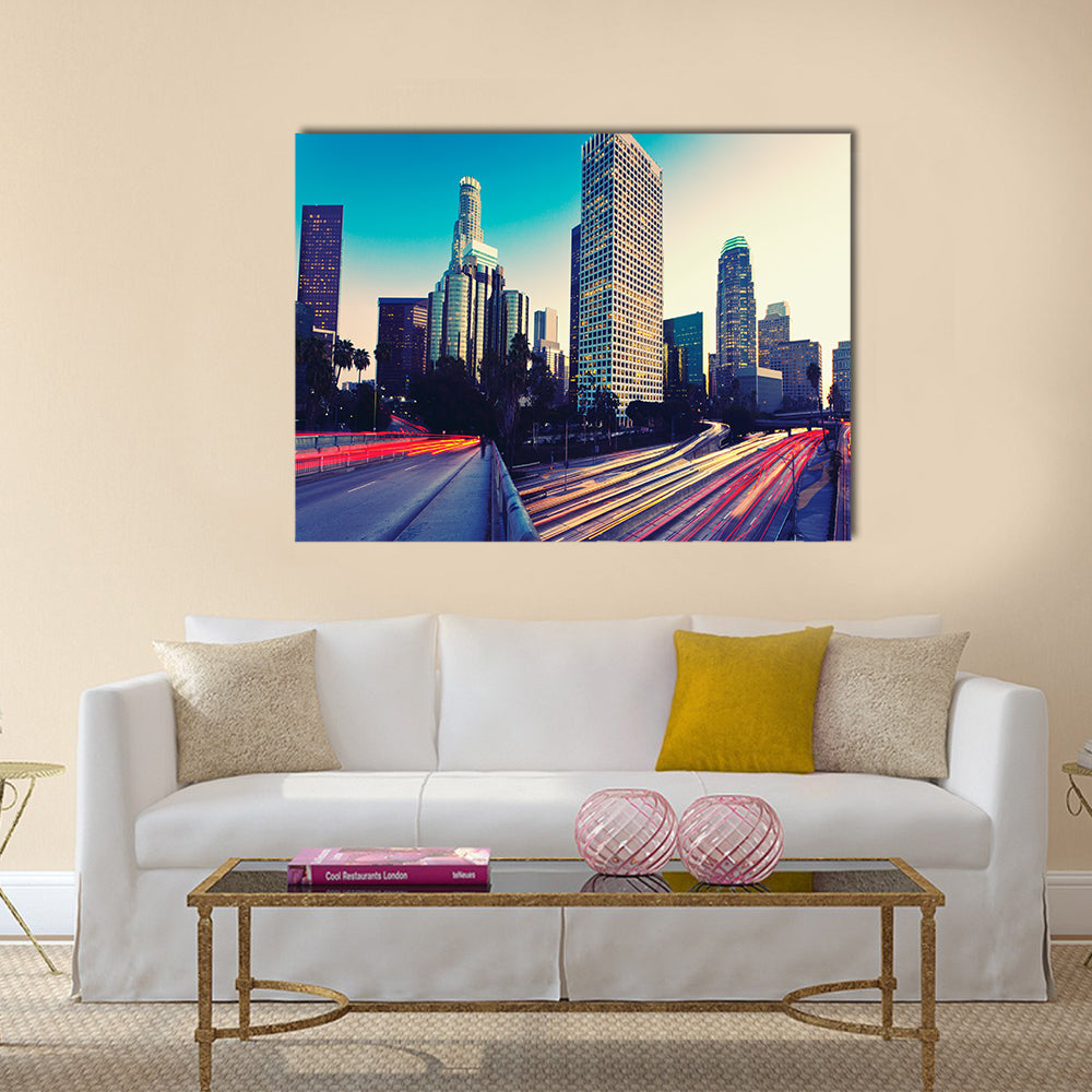 Urban City at Sunset Multi Panel Canvas Wall Art