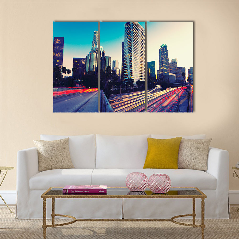 Urban City at Sunset Multi Panel Canvas Wall Art