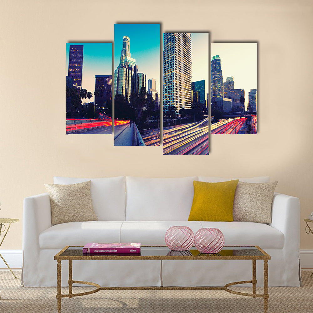 Urban City at Sunset Multi Panel Canvas Wall Art