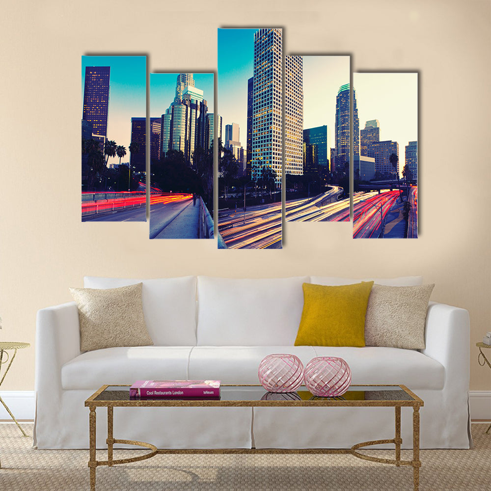 Urban City at Sunset Multi Panel Canvas Wall Art