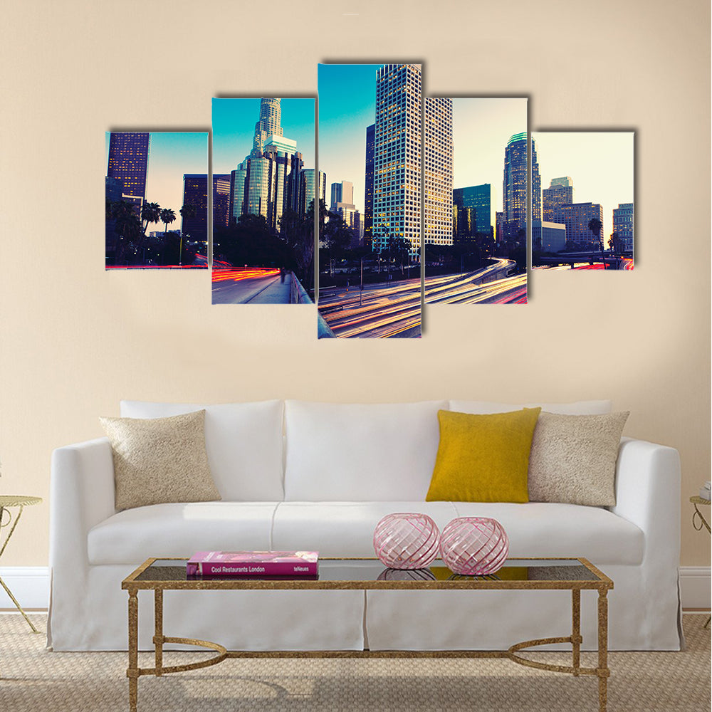 Urban City at Sunset Multi Panel Canvas Wall Art