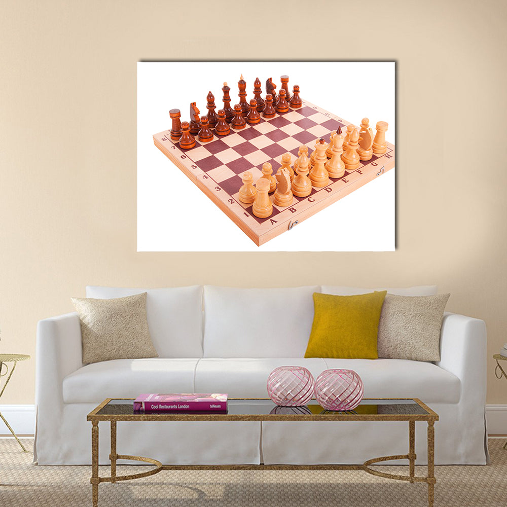 Chess on a chess board isolated on white background multi panel canvas wall art