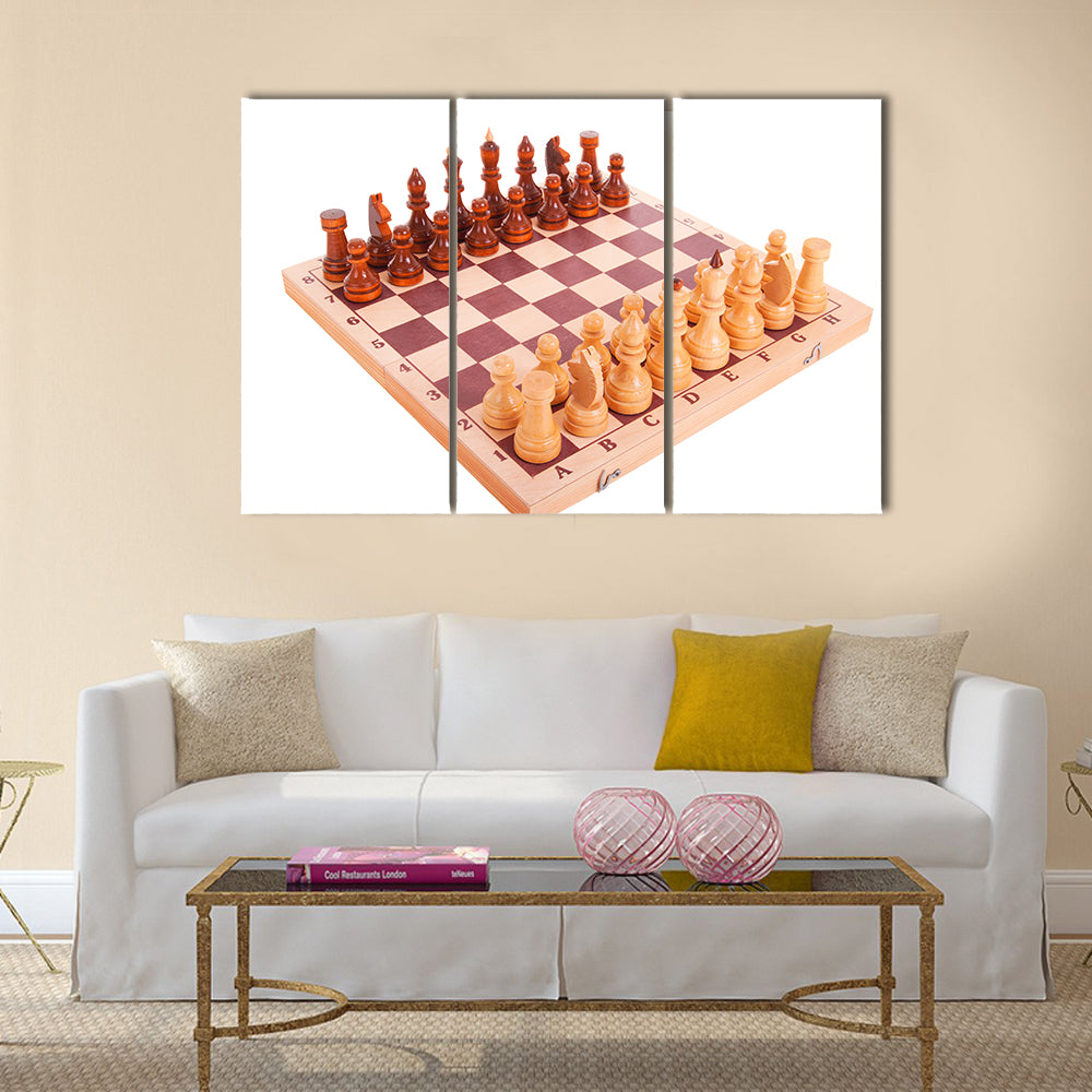 Chess on a chess board isolated on white background multi panel canvas wall art
