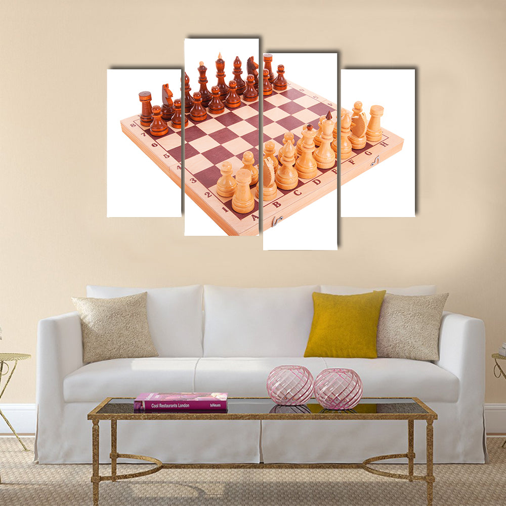 Chess on a chess board isolated on white background multi panel canvas wall art