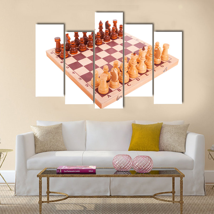 Chess on a chess board isolated on white background multi panel canvas wall art