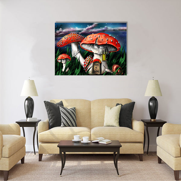 Illustration of enchanted magical mushrooms in the forest Multi Panel Canvas Wall Art