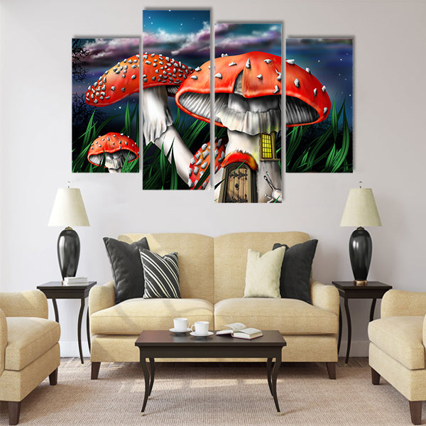 Illustration of enchanted magical mushrooms in the forest Multi Panel Canvas Wall Art