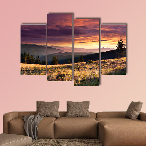 Summer landscape in the mountains with dramatic sky multi panel canvas wall art