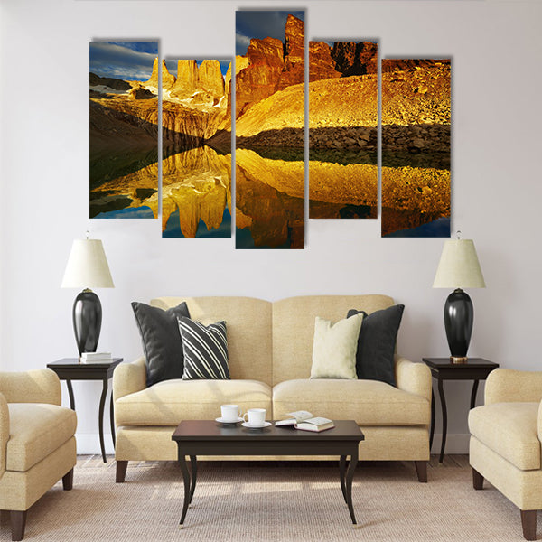 Towers with reflection at sunrise Multi panel canvas wall art
