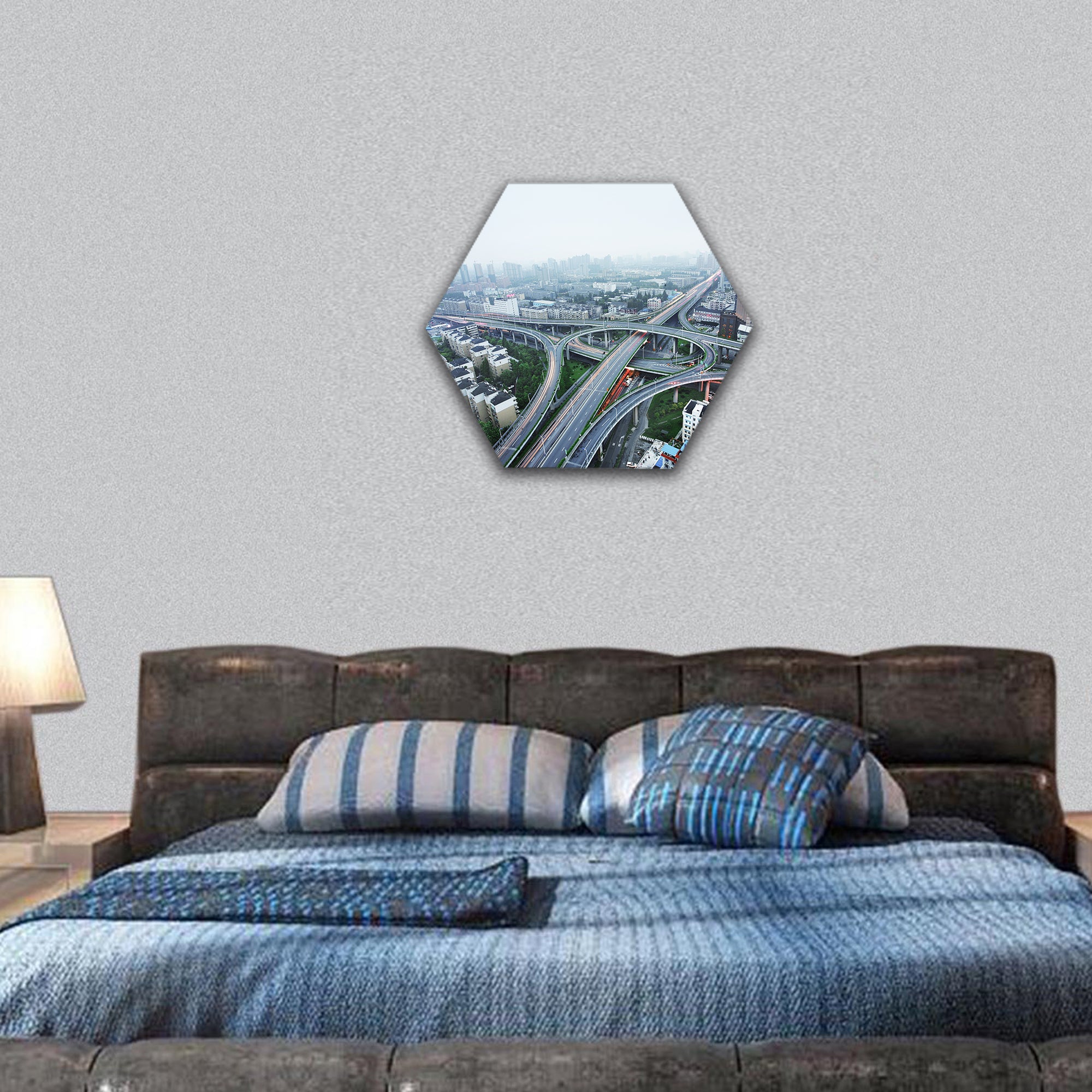 A road junction at Hangzhou hexagonal canvas wall art