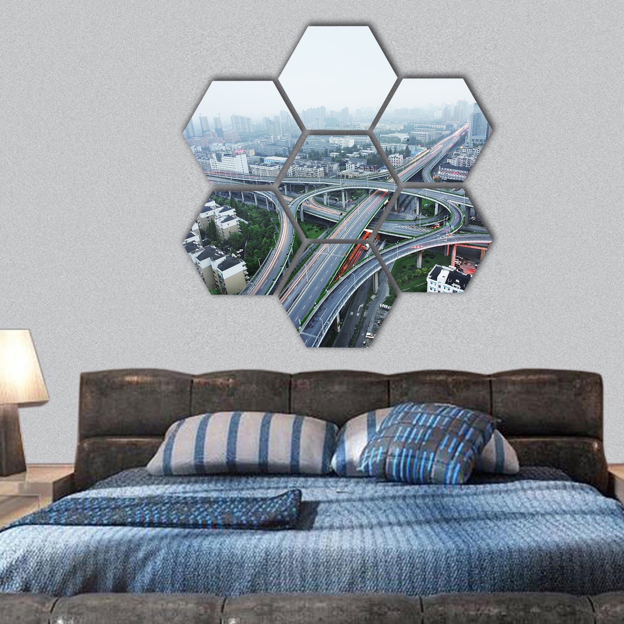 A road junction at Hangzhou hexagonal canvas wall art