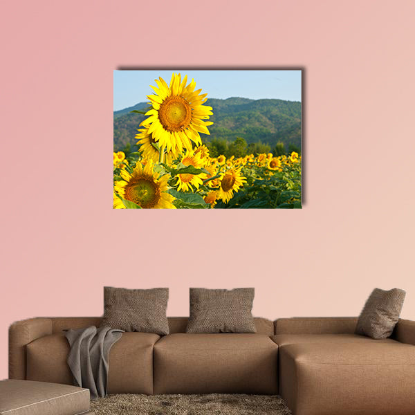 Sunflower Field on blue sky multi panel canvas wall art