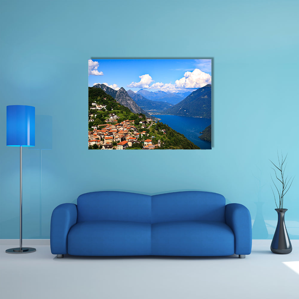 The Lugano city with the view of lake Lugano Multi Panel Canvas Wall Art