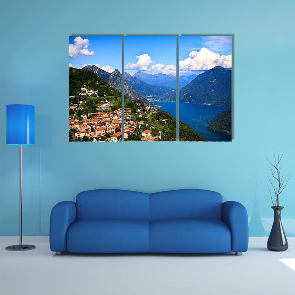 The Lugano city with the view of lake Lugano Multi Panel Canvas Wall Art