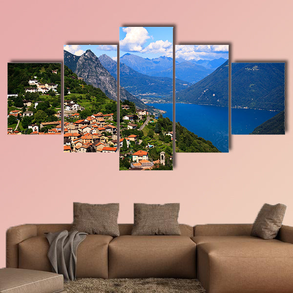 Lugano city with the view of lake Lugano Multi panel canvas wall art
