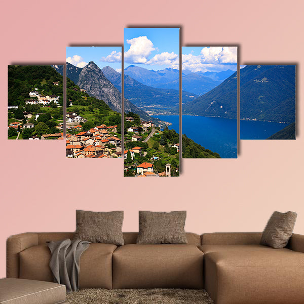 Lugano city with the view of Lake Lugano multi panel canvas wall art